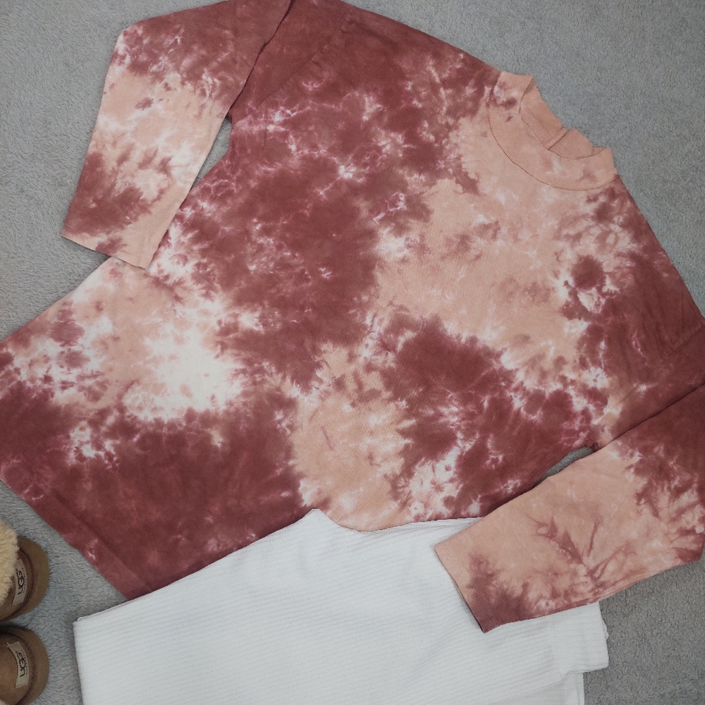 We The Free Be Free Cabernet Combo Tie Dye Mauve Maroon Long Sleeve Shirt XS